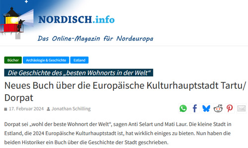 Screenshot17.02.2024, www.nordisch.info: Neues Buch über die Europäische Kulturhauptstadt Tartu/Dorpat (Ausschnitt)